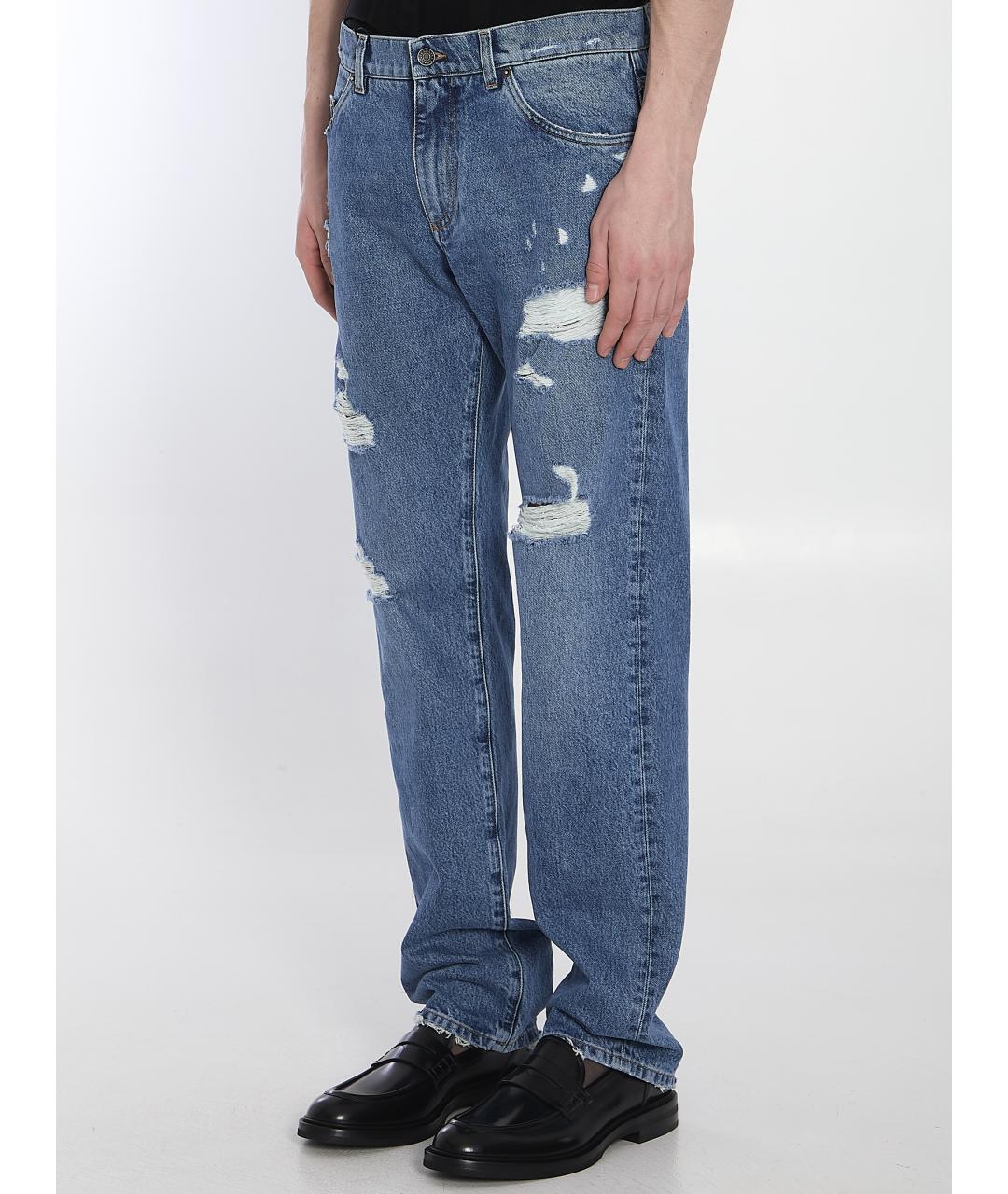 DOLCE&GABBANA Голубые хлопковые прямые джинсы, фото 3