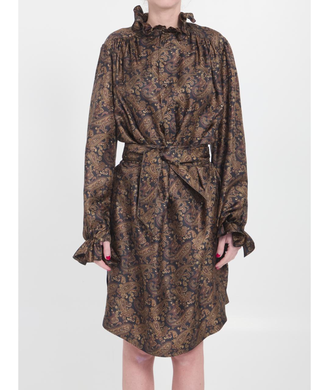 SAINT LAURENT Коричневое шелковое повседневное платье, фото 2