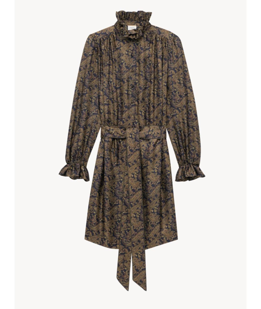 SAINT LAURENT Коричневое шелковое повседневное платье, фото 6