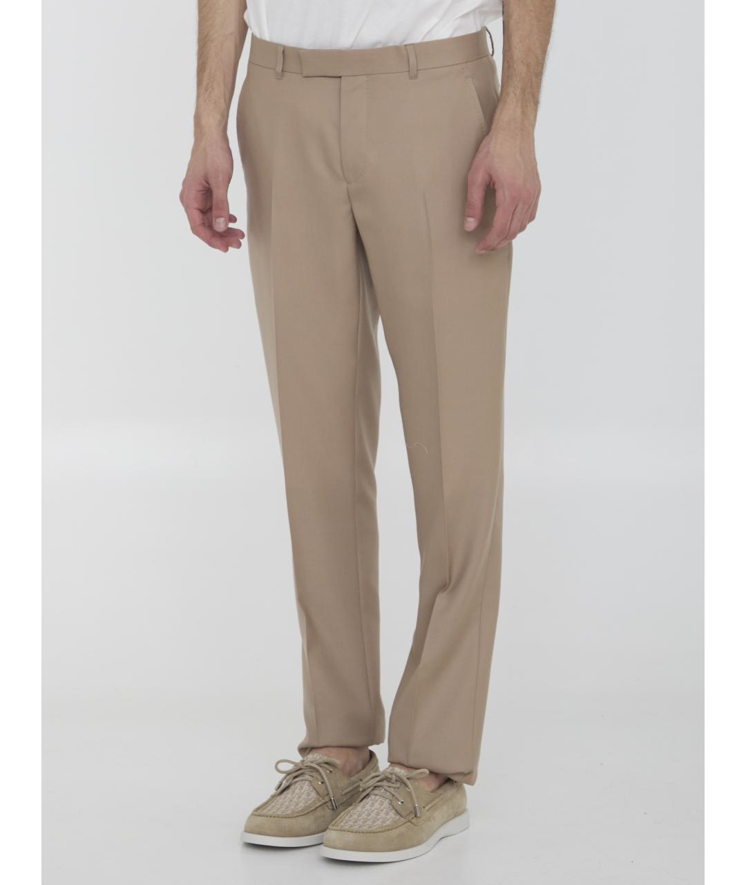 CHRISTIAN DIOR Бежевые кашемировые повседневные брюки, фото 2