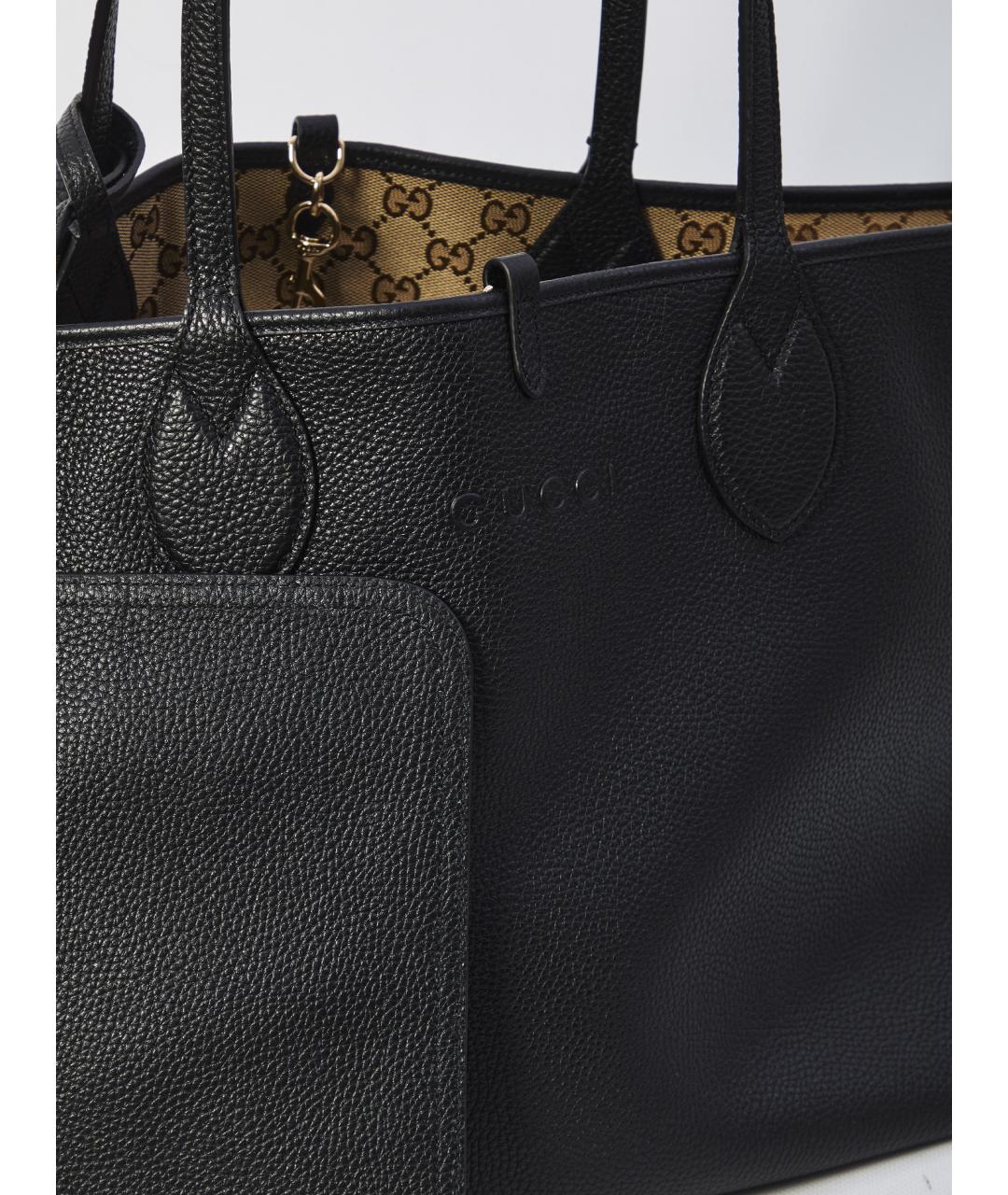 GUCCI Черная кожаная сумка тоут, фото 4