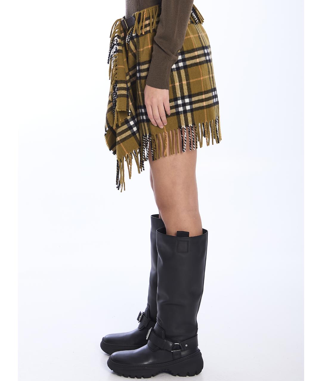 BURBERRY Коричневая шерстяная юбка мини, фото 4