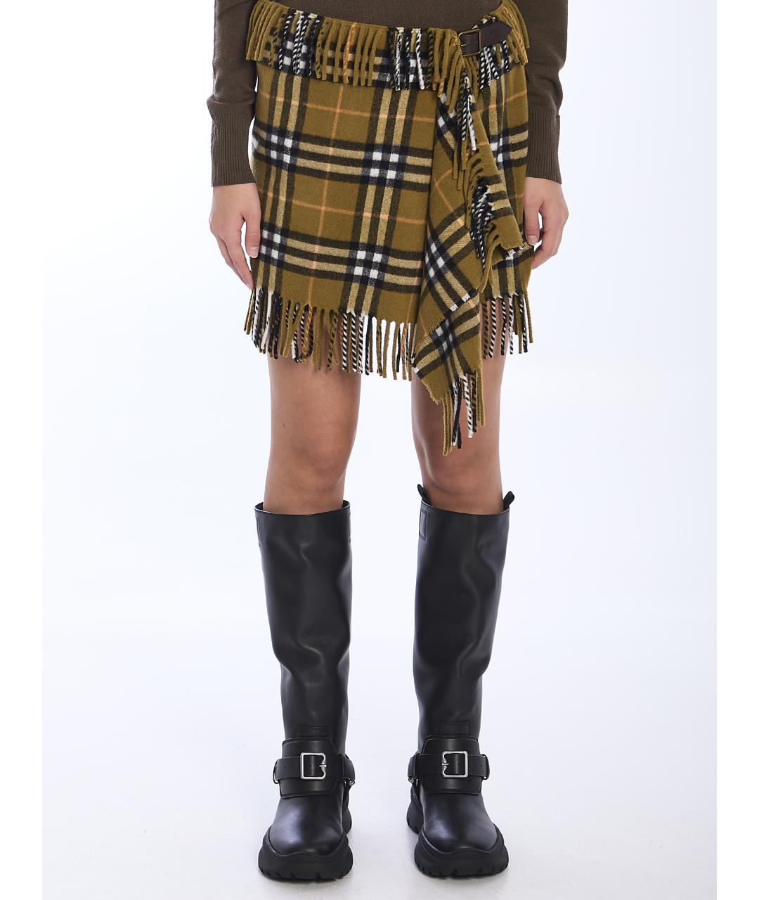 BURBERRY Коричневая шерстяная юбка мини, фото 2