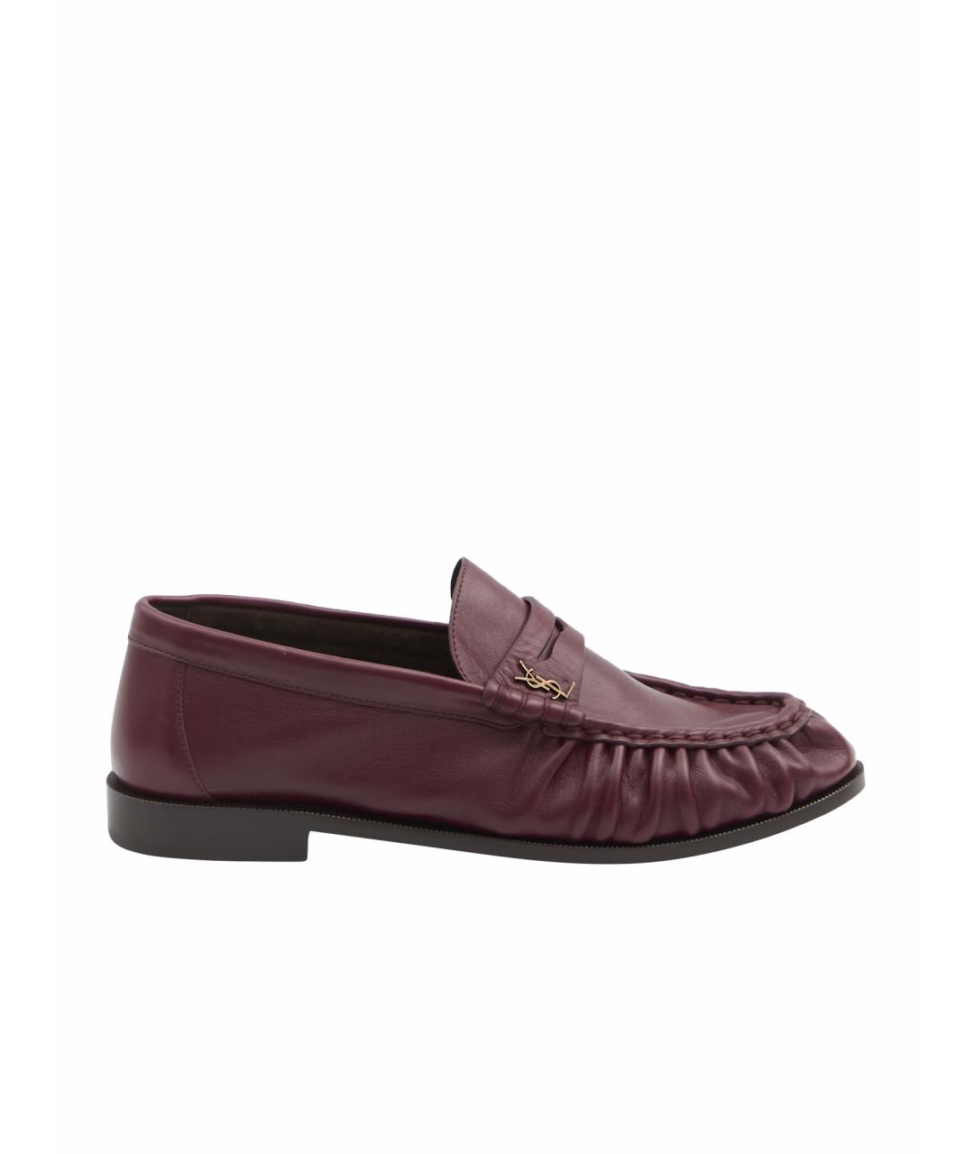SAINT LAURENT Бордовые кожаные лоферы, фото 1