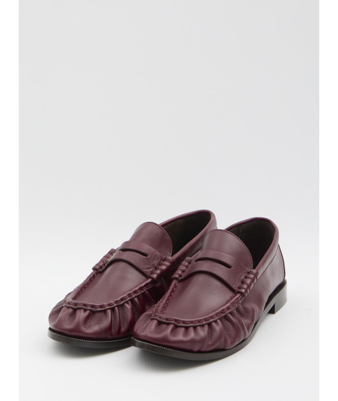 SAINT LAURENT Бордовые кожаные лоферы, фото 2