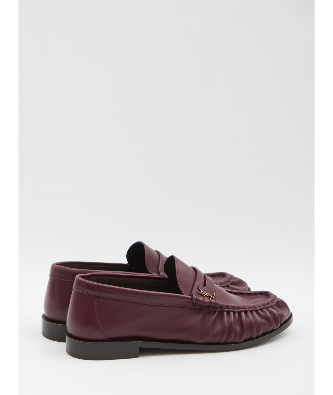 SAINT LAURENT Бордовые кожаные лоферы, фото 3
