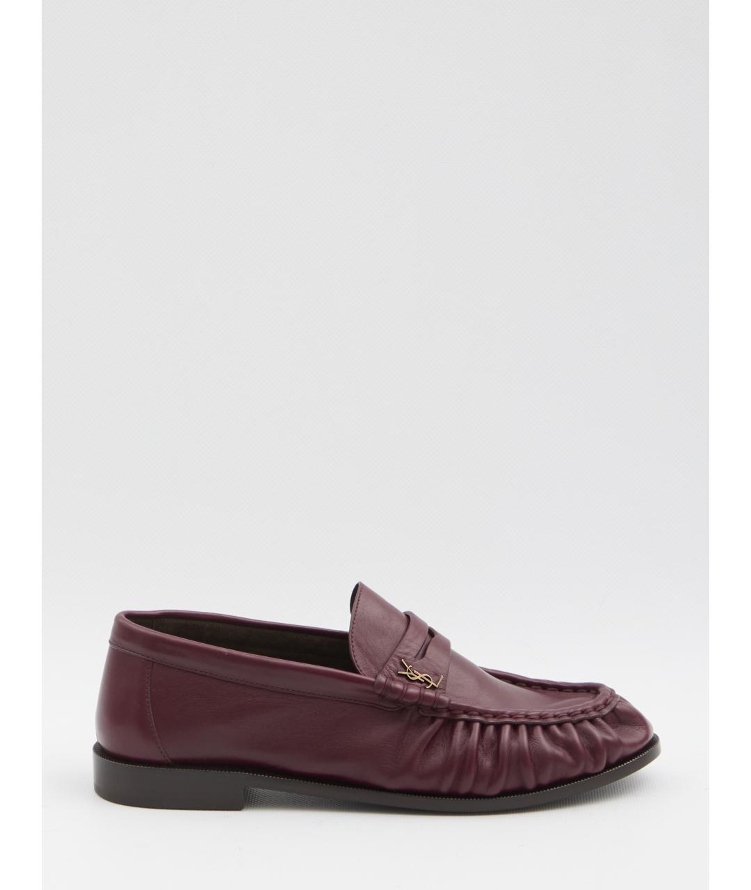 SAINT LAURENT Бордовые кожаные лоферы, фото 6