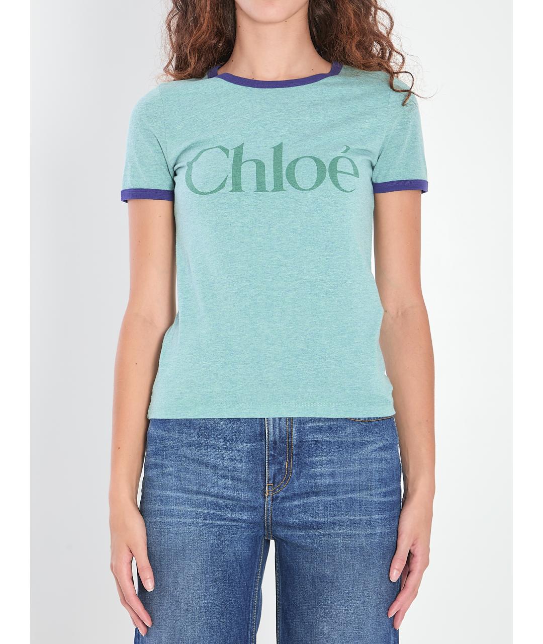 CHLOE Бирюзовая хлопковая футболка, фото 2