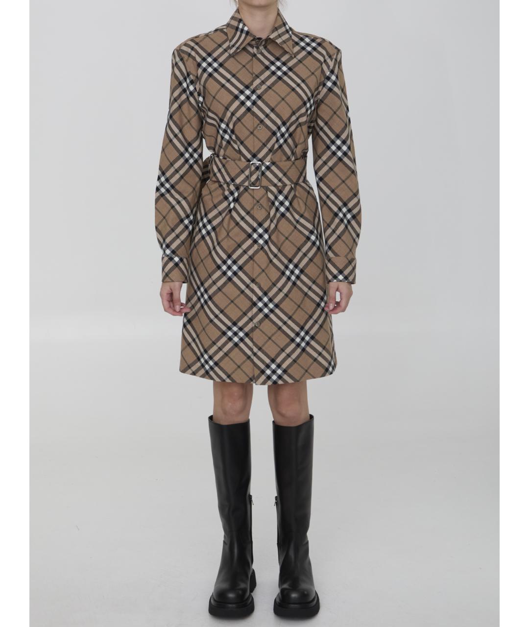 BURBERRY Бежевое полиэстеровое повседневное платье, фото 2