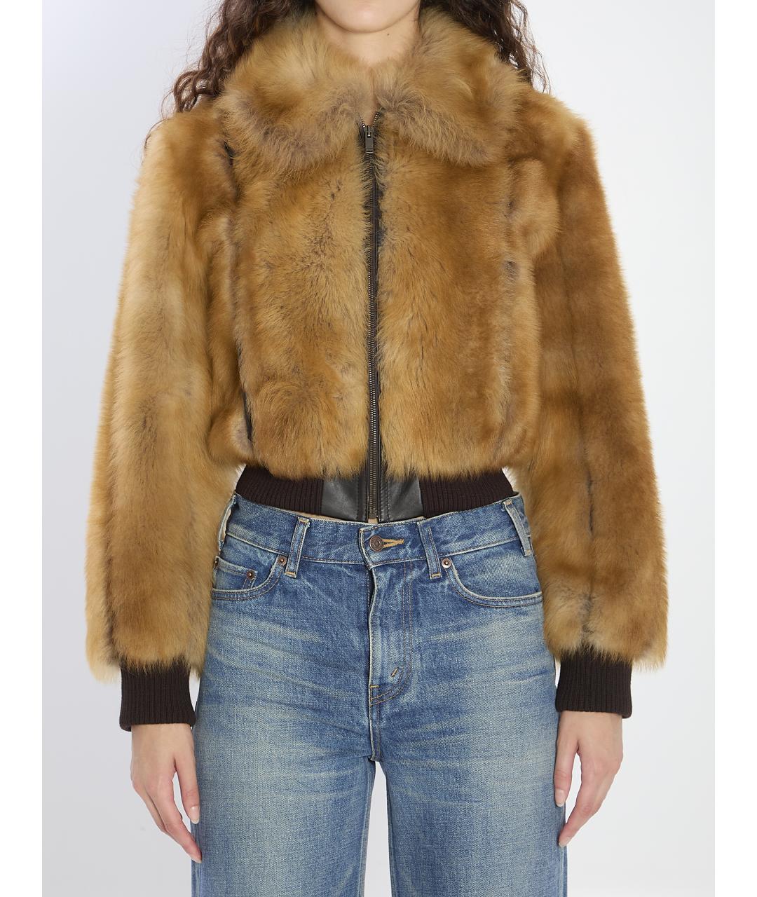 SAINT LAURENT Бежевая меховая куртка, фото 2