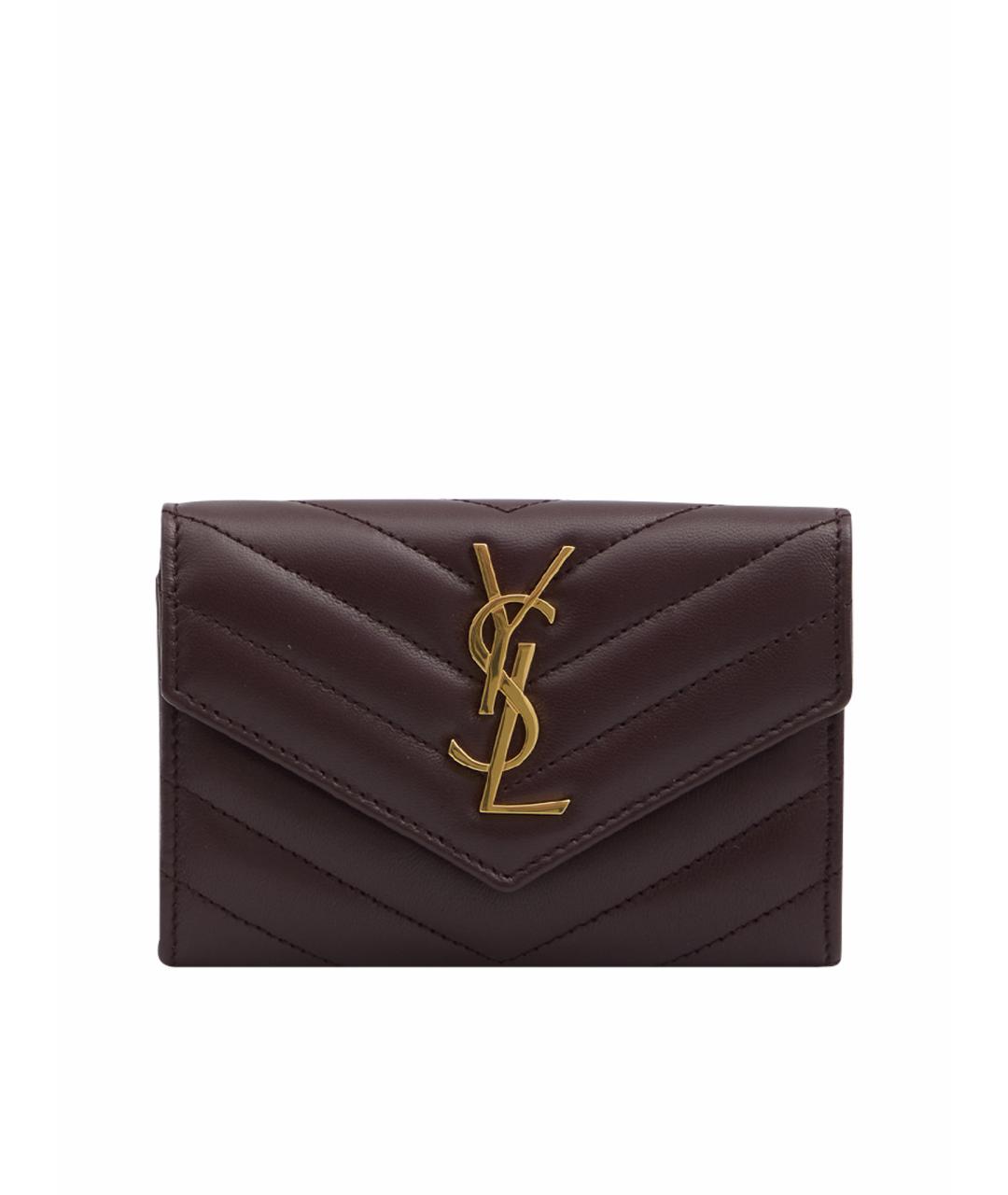 SAINT LAURENT Бордовый кожаный кошелек, фото 1