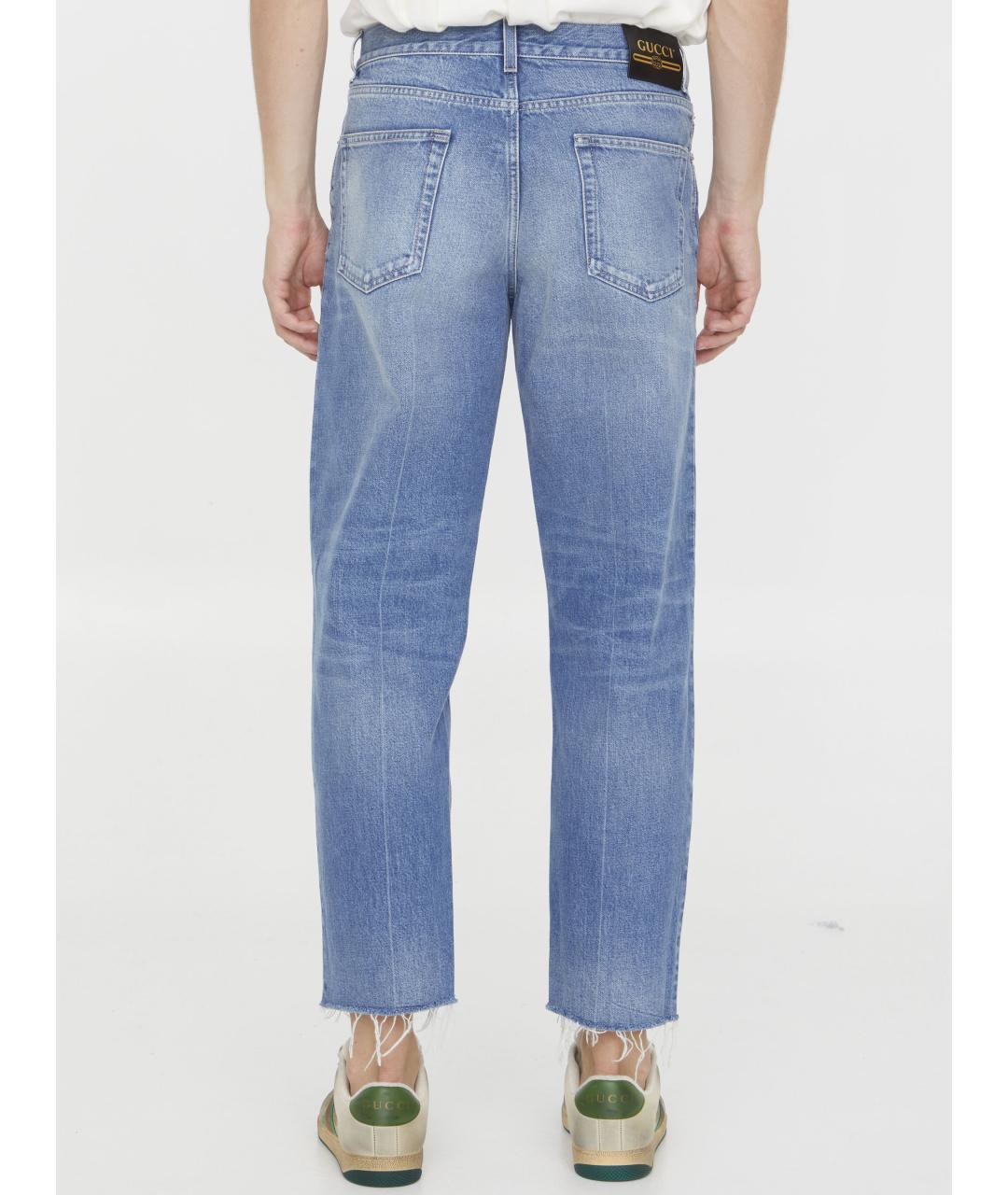 GUCCI Голубые хлопковые прямые джинсы, фото 4