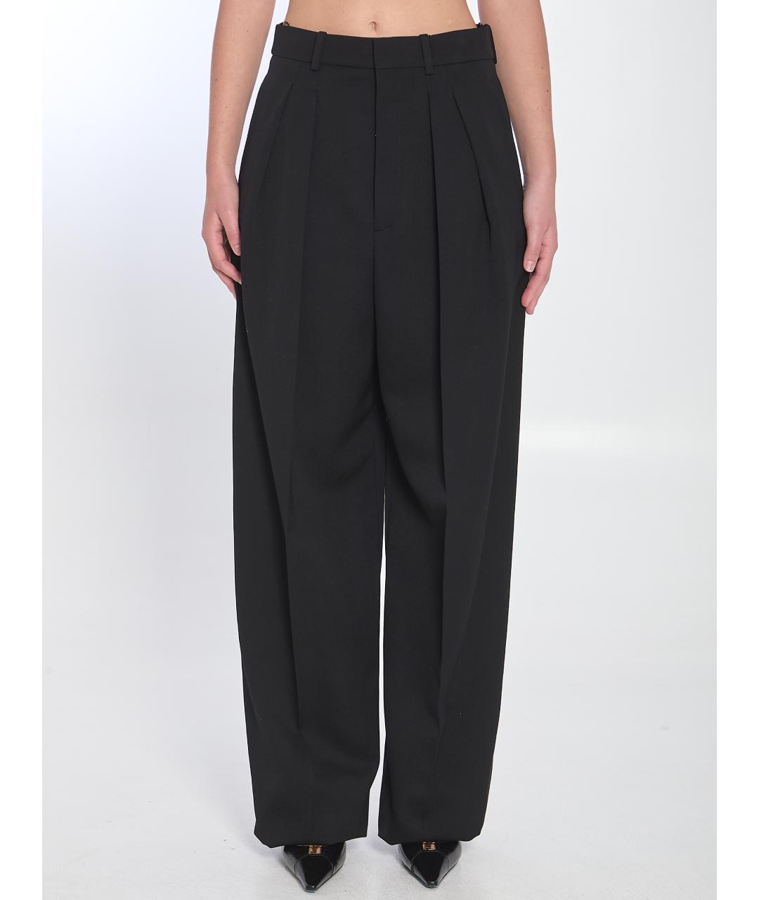 SAINT LAURENT Черные шерстяные прямые брюки, фото 2
