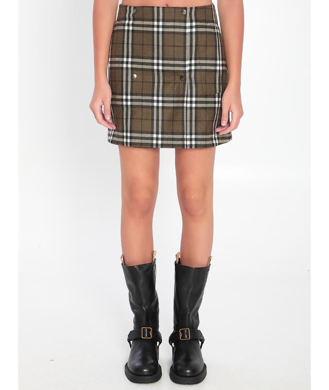 BURBERRY Зеленая шерстяная юбка мини, фото 2