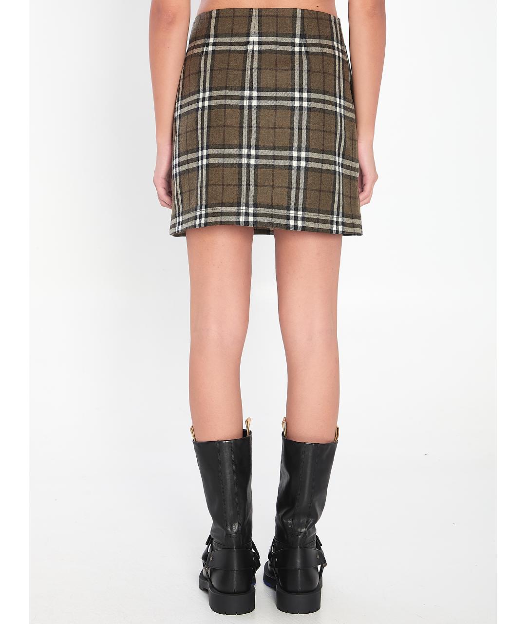 BURBERRY Зеленая шерстяная юбка мини, фото 5