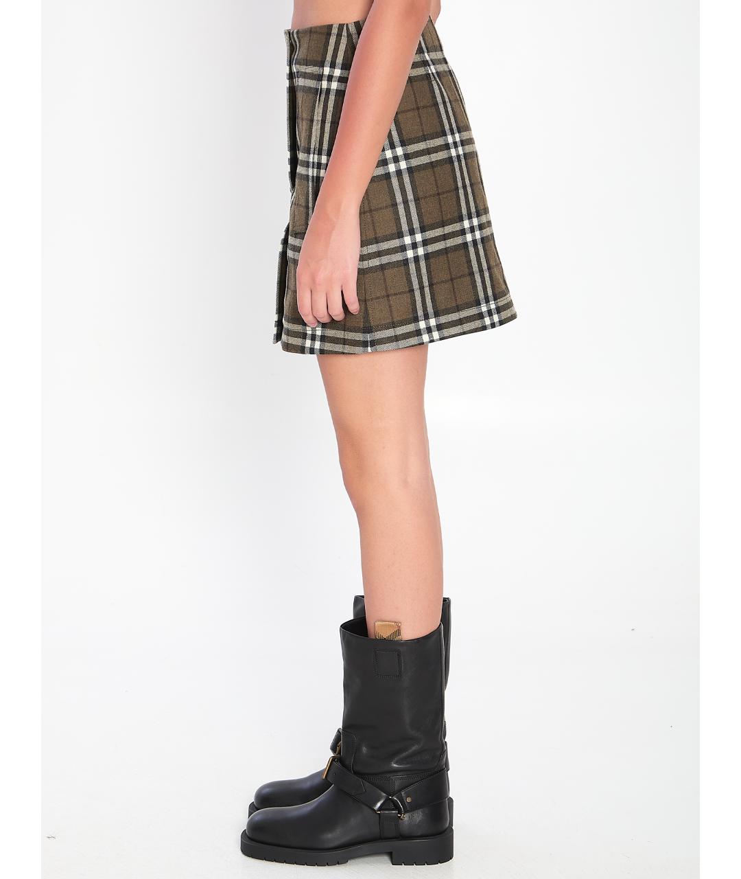 BURBERRY Зеленая шерстяная юбка мини, фото 4