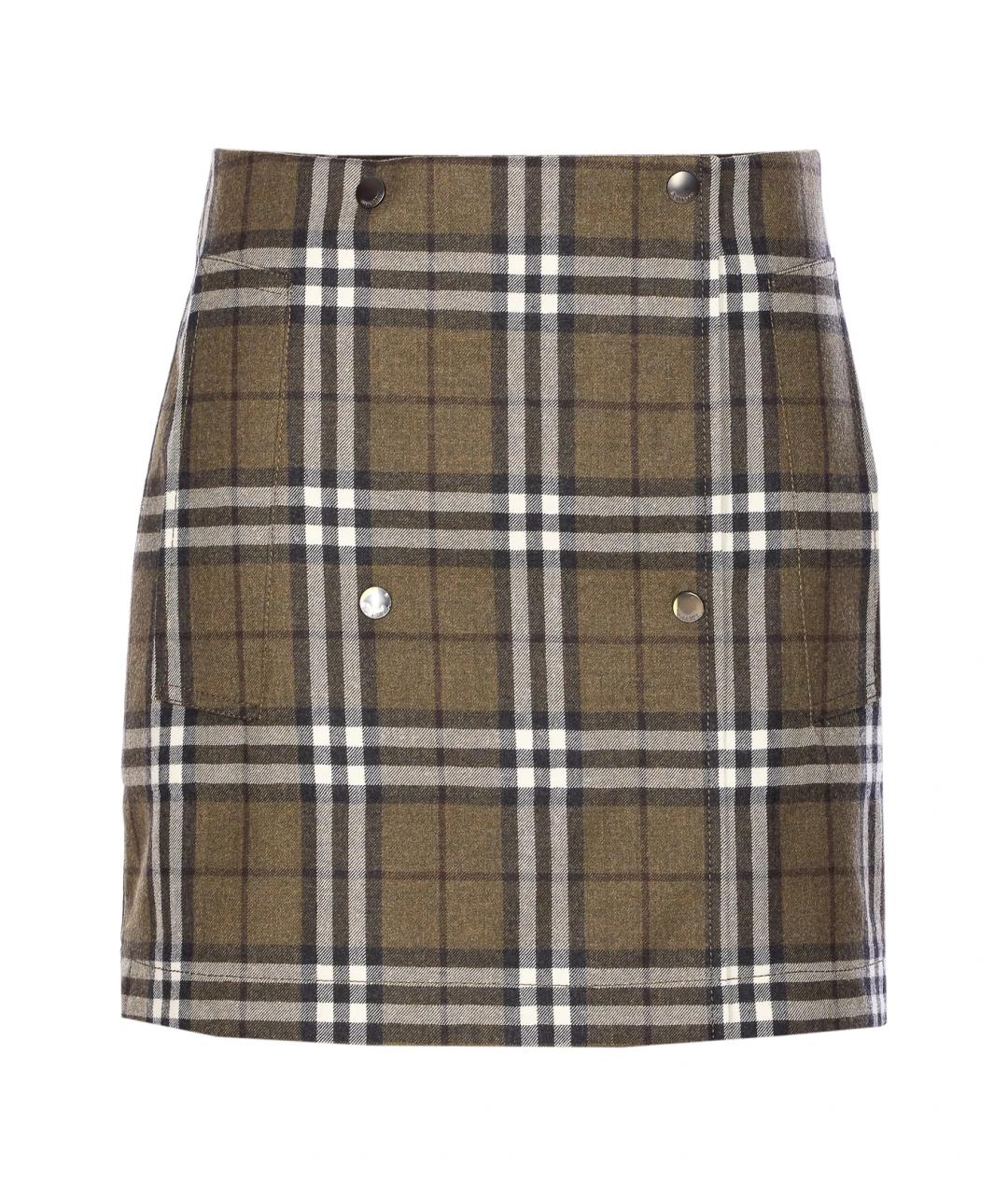 BURBERRY Зеленая шерстяная юбка мини, фото 1