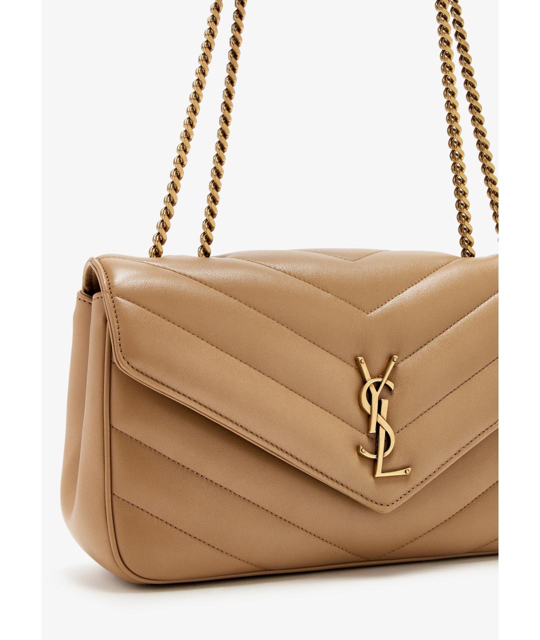 SAINT LAURENT Бежевая кожаная сумка через плечо, фото 2