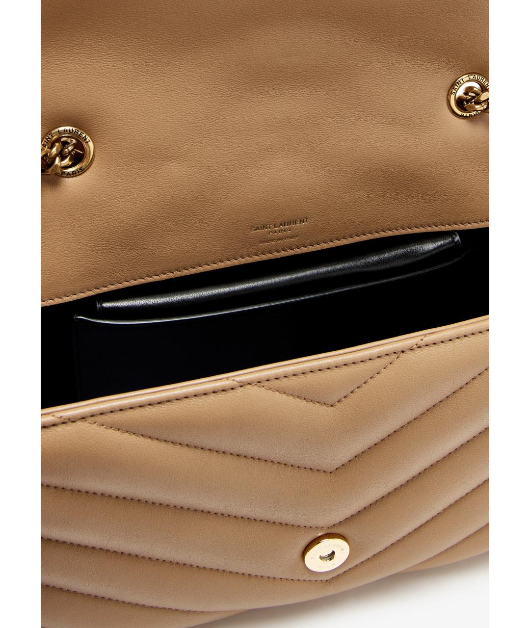 SAINT LAURENT Бежевая кожаная сумка через плечо, фото 4