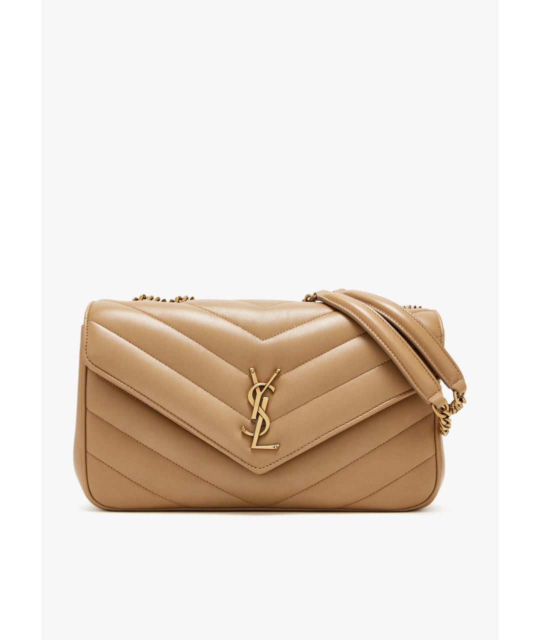 SAINT LAURENT Бежевая кожаная сумка через плечо, фото 5