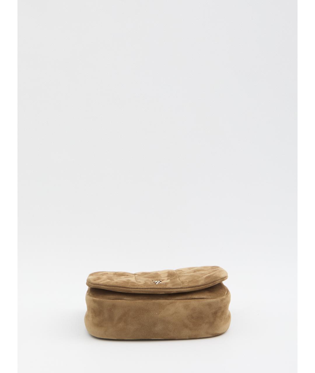 SAINT LAURENT Бежевая замшевая сумка через плечо, фото 3