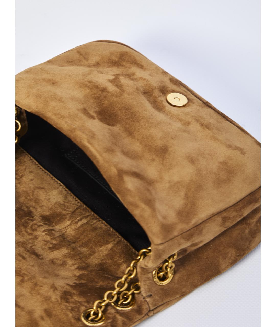 SAINT LAURENT Бежевая замшевая сумка через плечо, фото 4