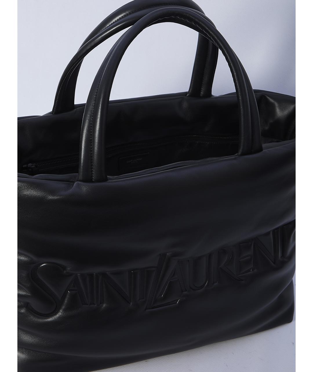 SAINT LAURENT Черная кожаная сумка тоут, фото 5