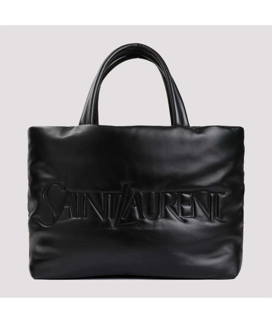SAINT LAURENT Черная кожаная сумка тоут, фото 6