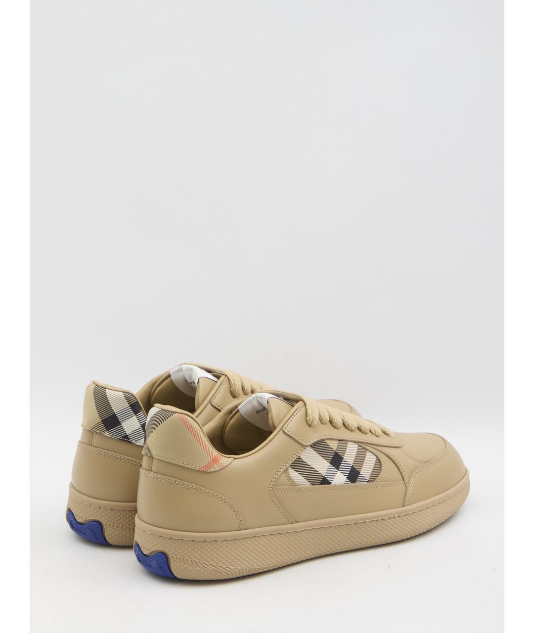 BURBERRY Бежевые кожаные низкие кроссовки / кеды, фото 3