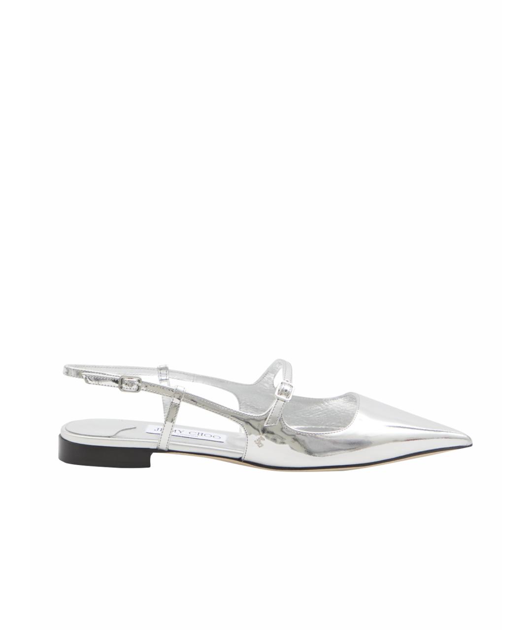 JIMMY CHOO Серебряные кожаные балетки, фото 1