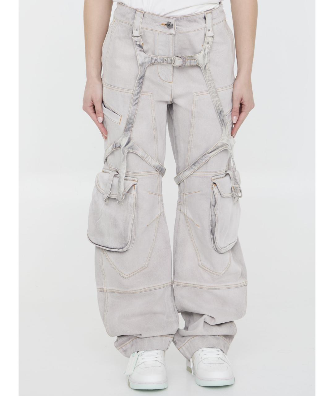 OFF-WHITE Серые хлопковые прямые брюки, фото 2