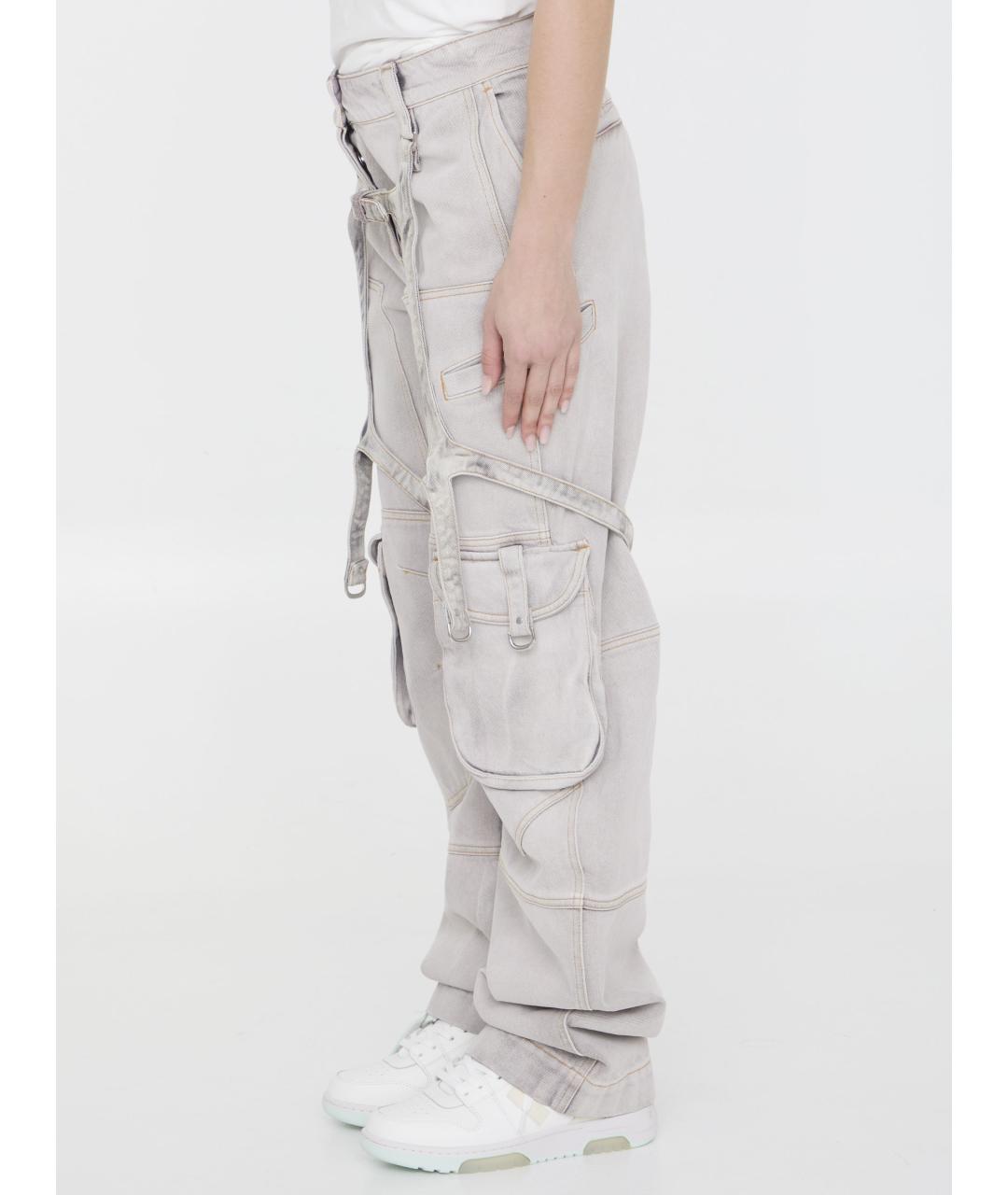 OFF-WHITE Серые хлопковые прямые брюки, фото 4