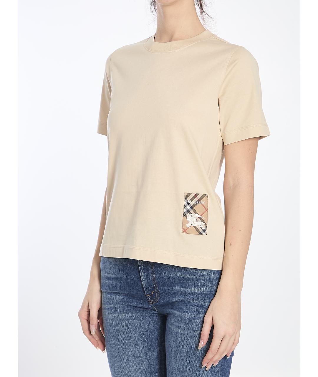 BURBERRY Бежевая хлопковая футболка, фото 3