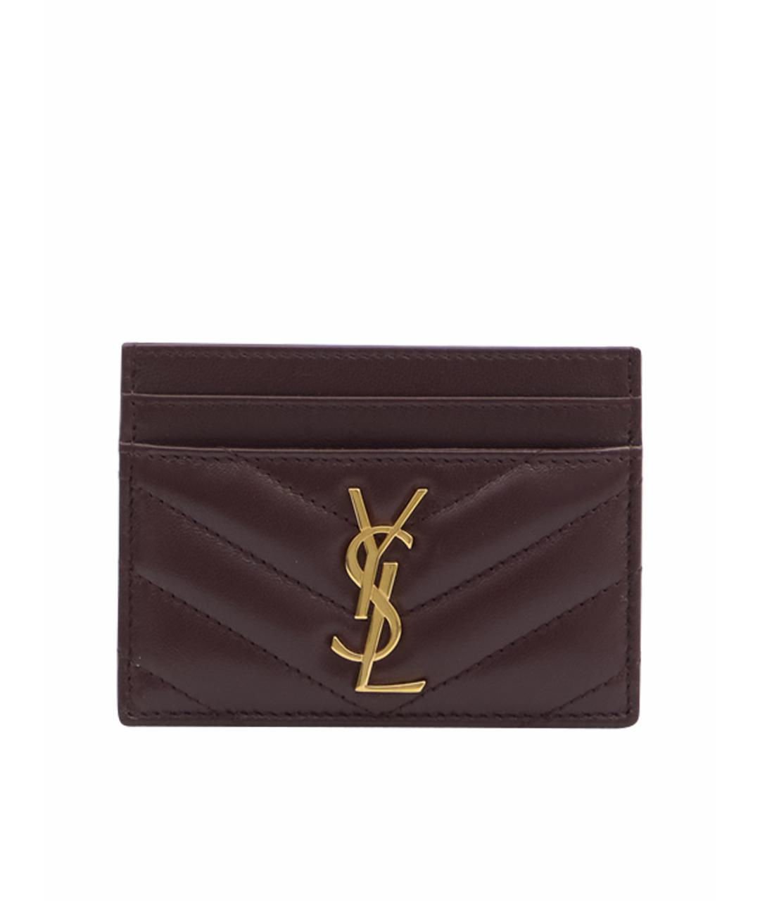 SAINT LAURENT Бордовый кожаный кардхолдер, фото 1