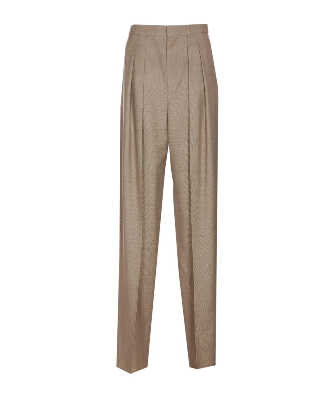 SAINT LAURENT Бежевые шерстяные прямые брюки, фото 1