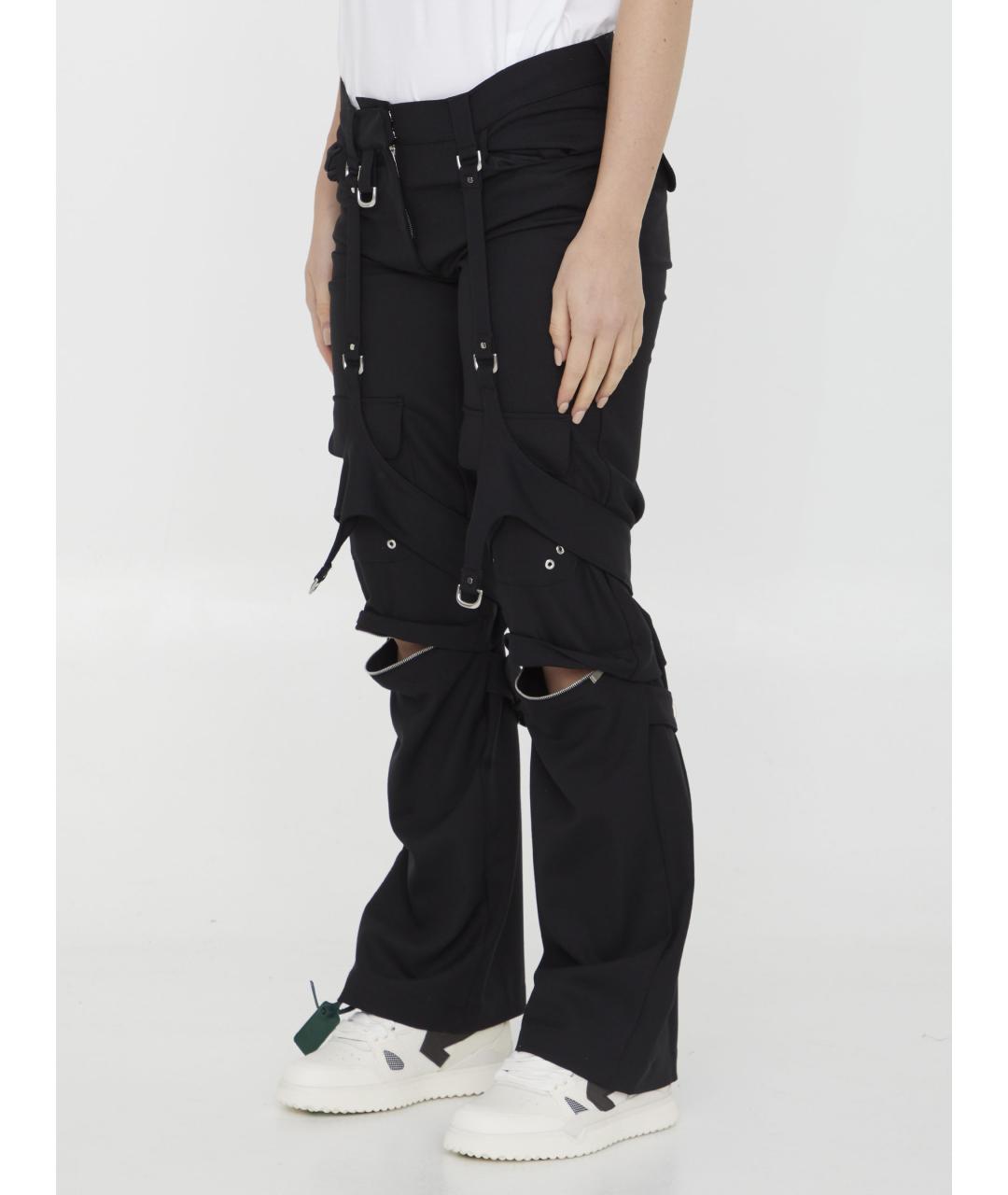 OFF-WHITE Черные полиэстеровые прямые брюки, фото 3