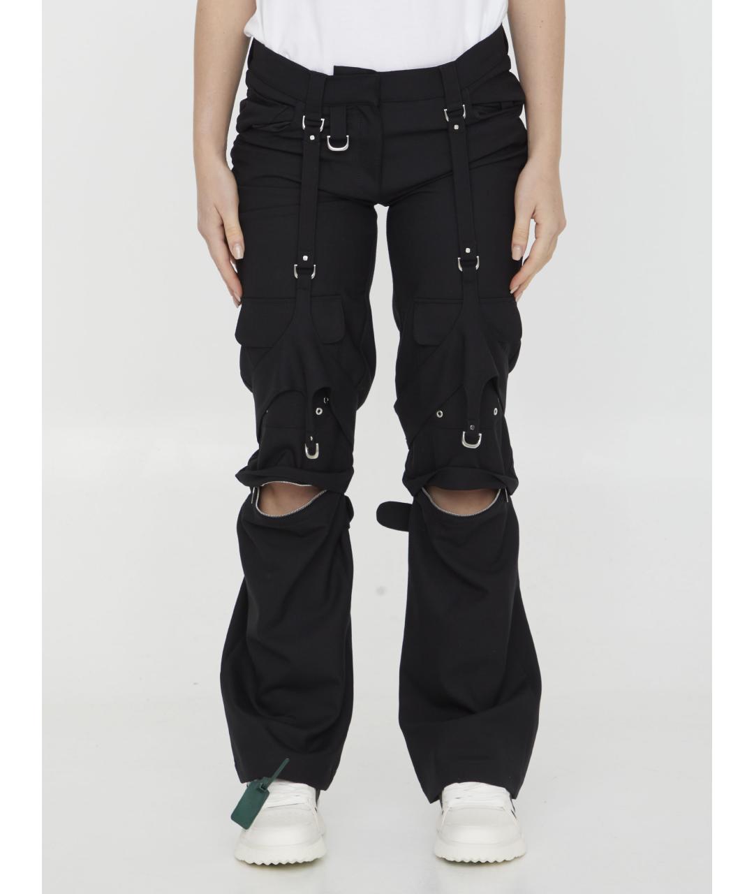 OFF-WHITE Черные полиэстеровые прямые брюки, фото 2