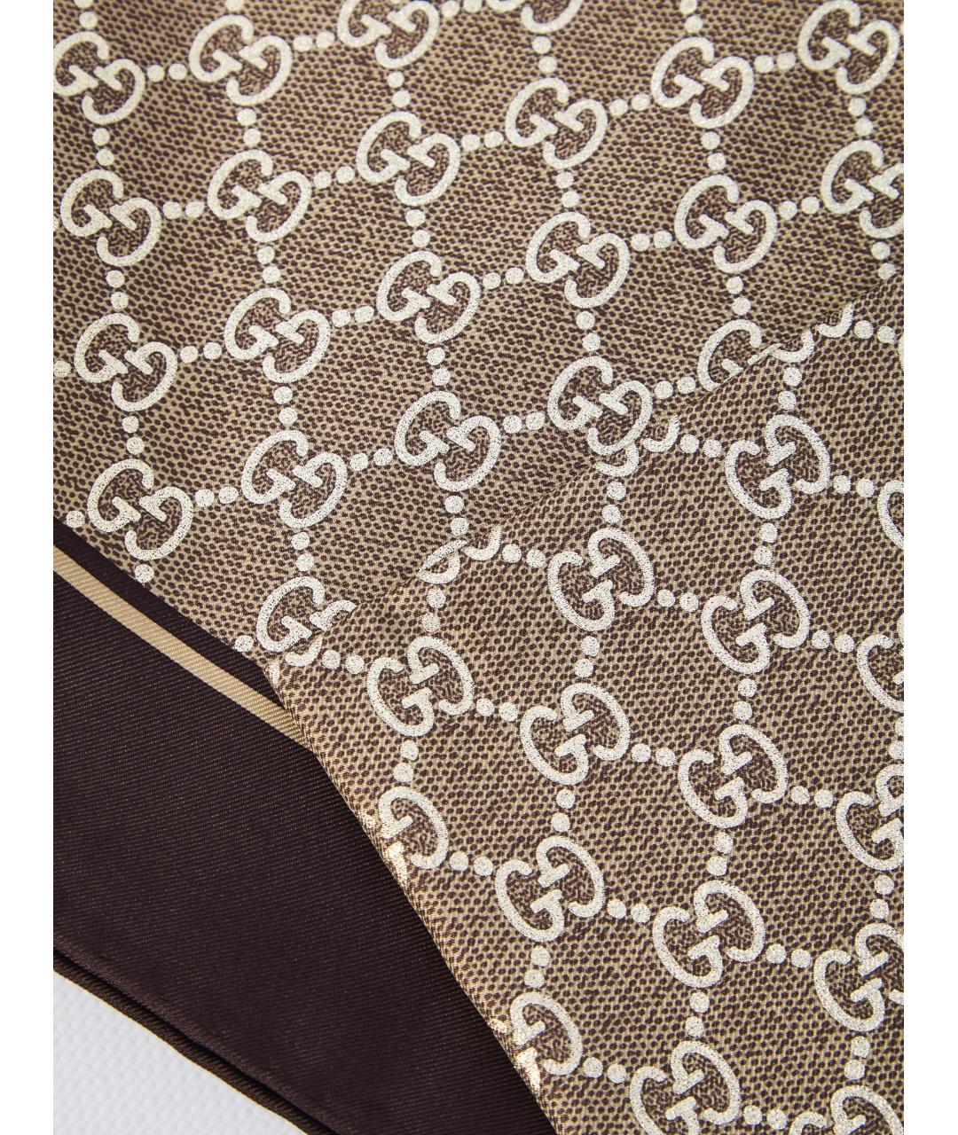 GUCCI Бежевый шелковый платок, фото 2