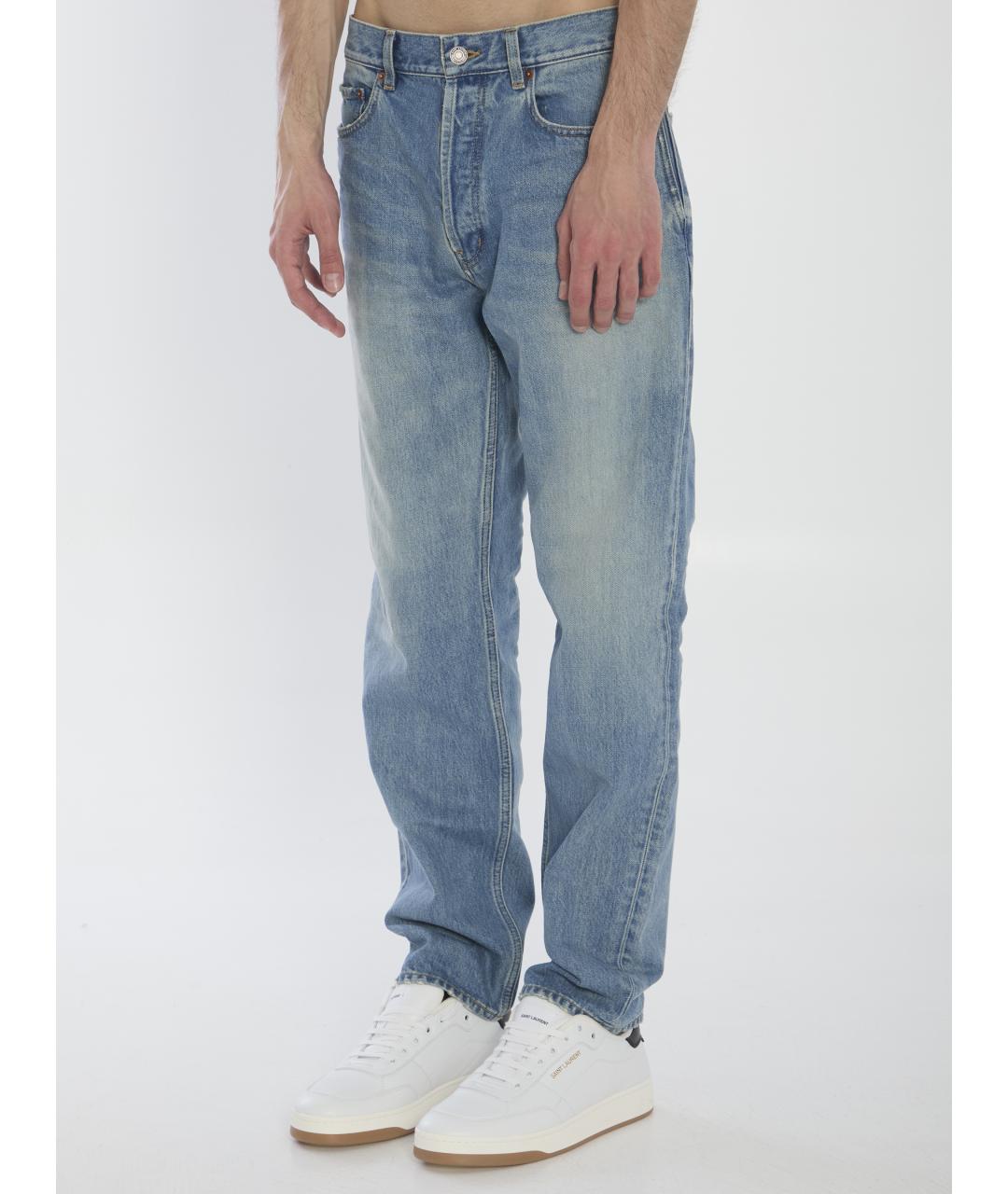 SAINT LAURENT Голубые хлопковые прямые джинсы, фото 3