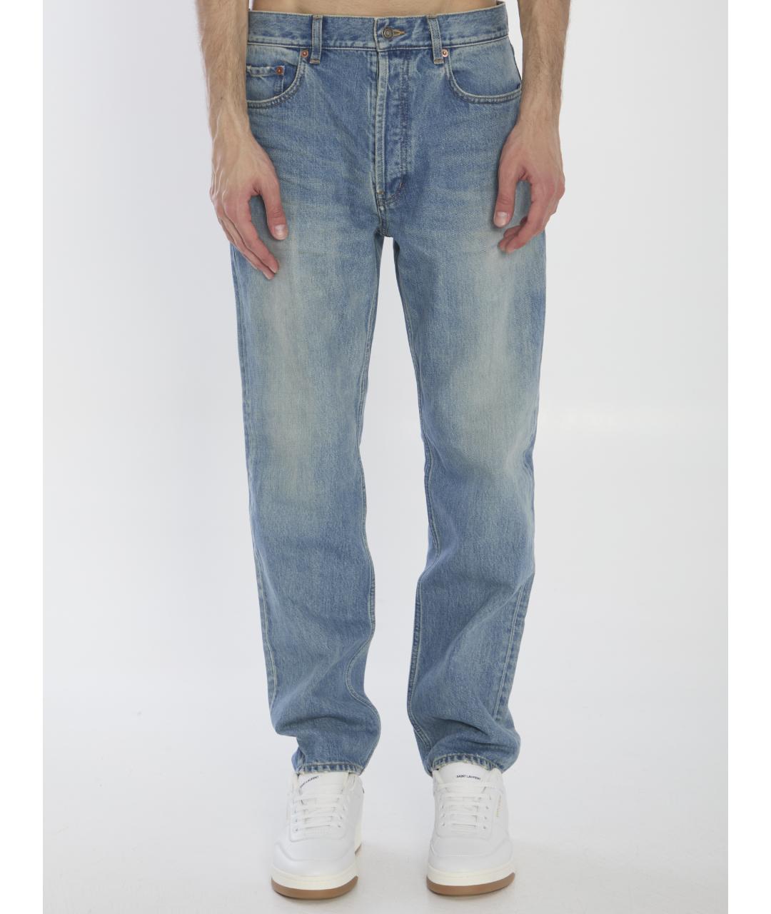 SAINT LAURENT Голубые хлопковые прямые джинсы, фото 2