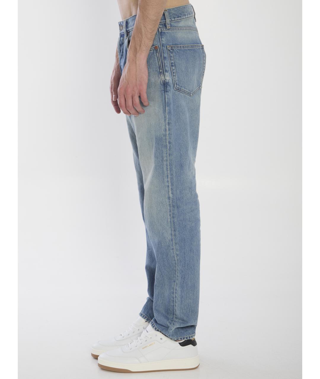 SAINT LAURENT Голубые хлопковые прямые джинсы, фото 4