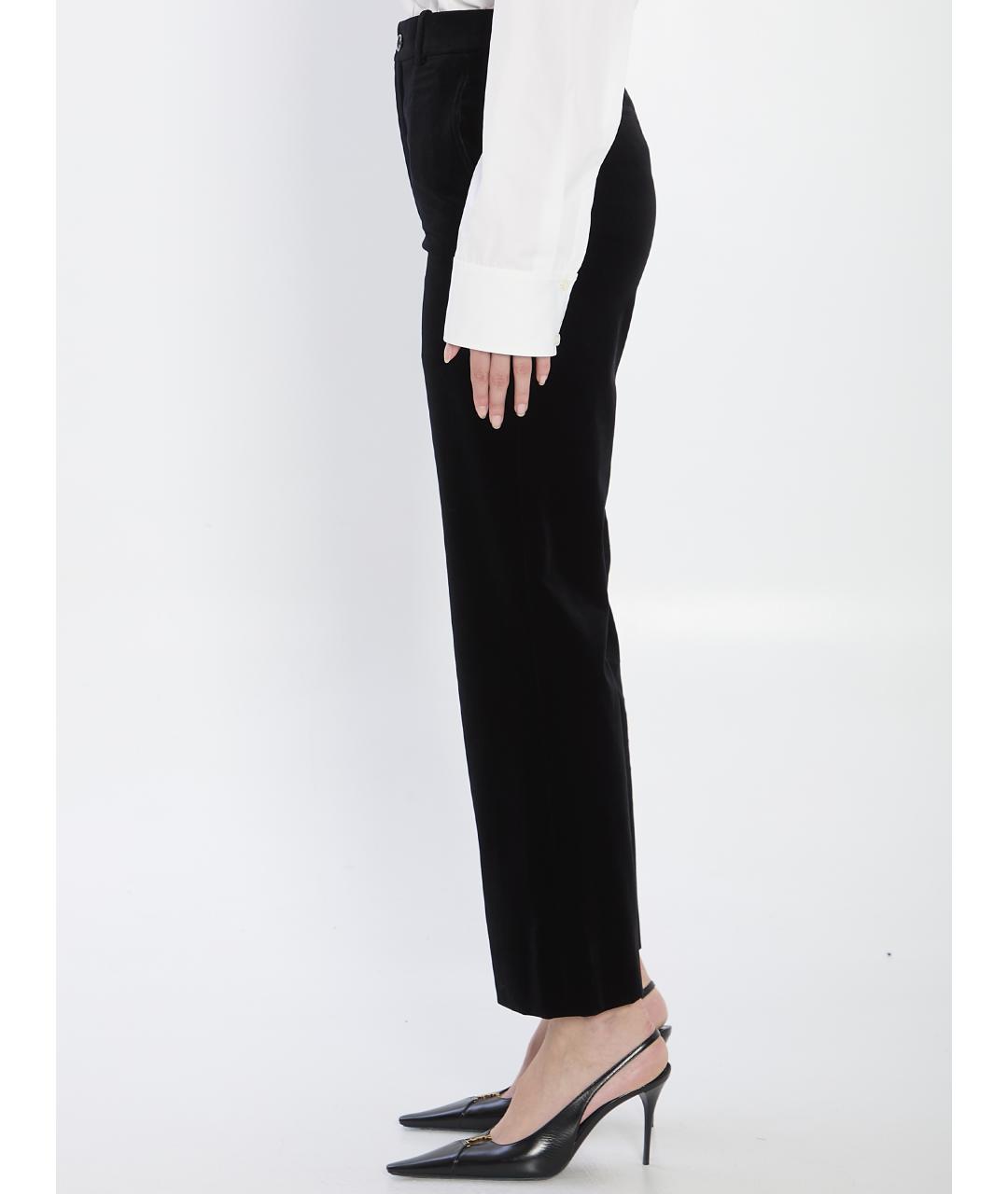 SAINT LAURENT Черные хлопковые прямые брюки, фото 4