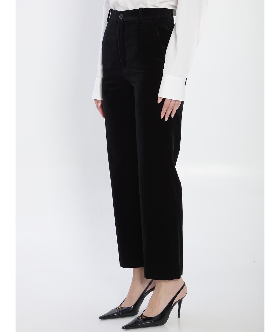 SAINT LAURENT Черные хлопковые прямые брюки, фото 3