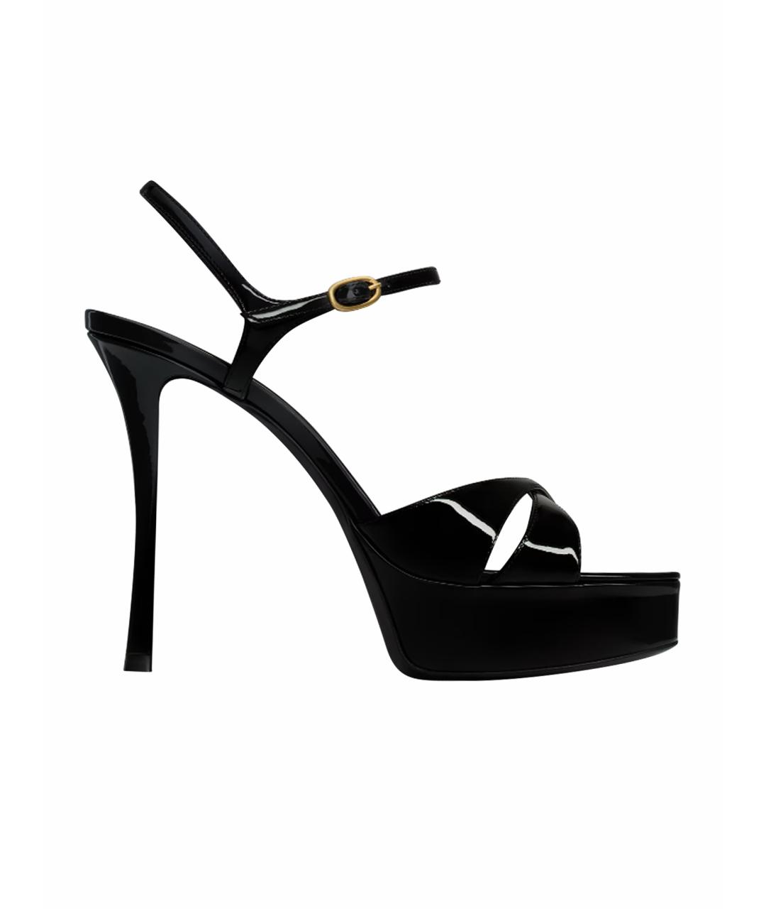 SAINT LAURENT Черные босоножки из лакированной кожи, фото 1