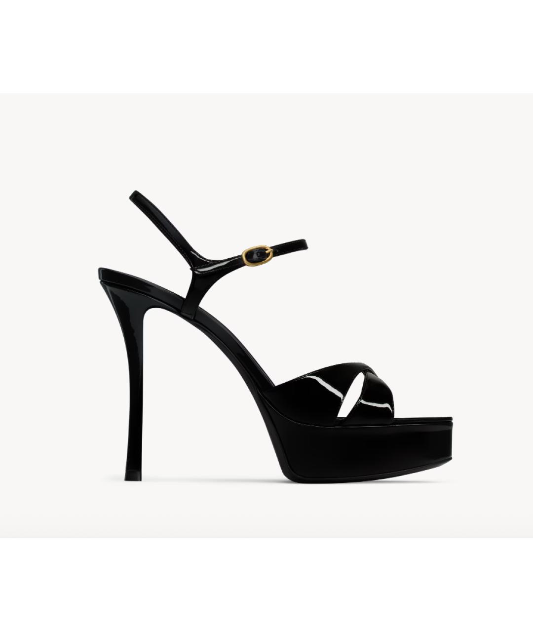 SAINT LAURENT Черные босоножки из лакированной кожи, фото 5