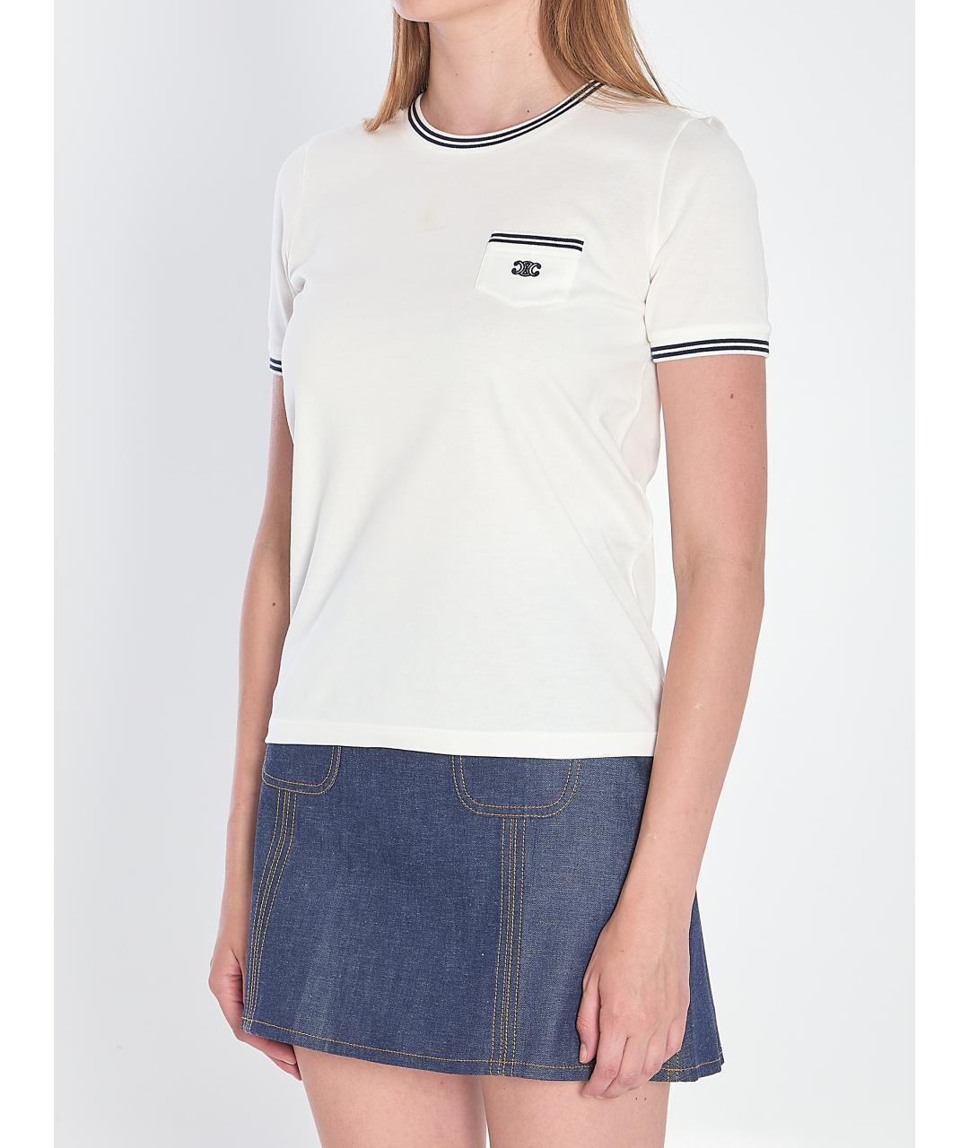 CELINE Белая хлопковая футболка, фото 3