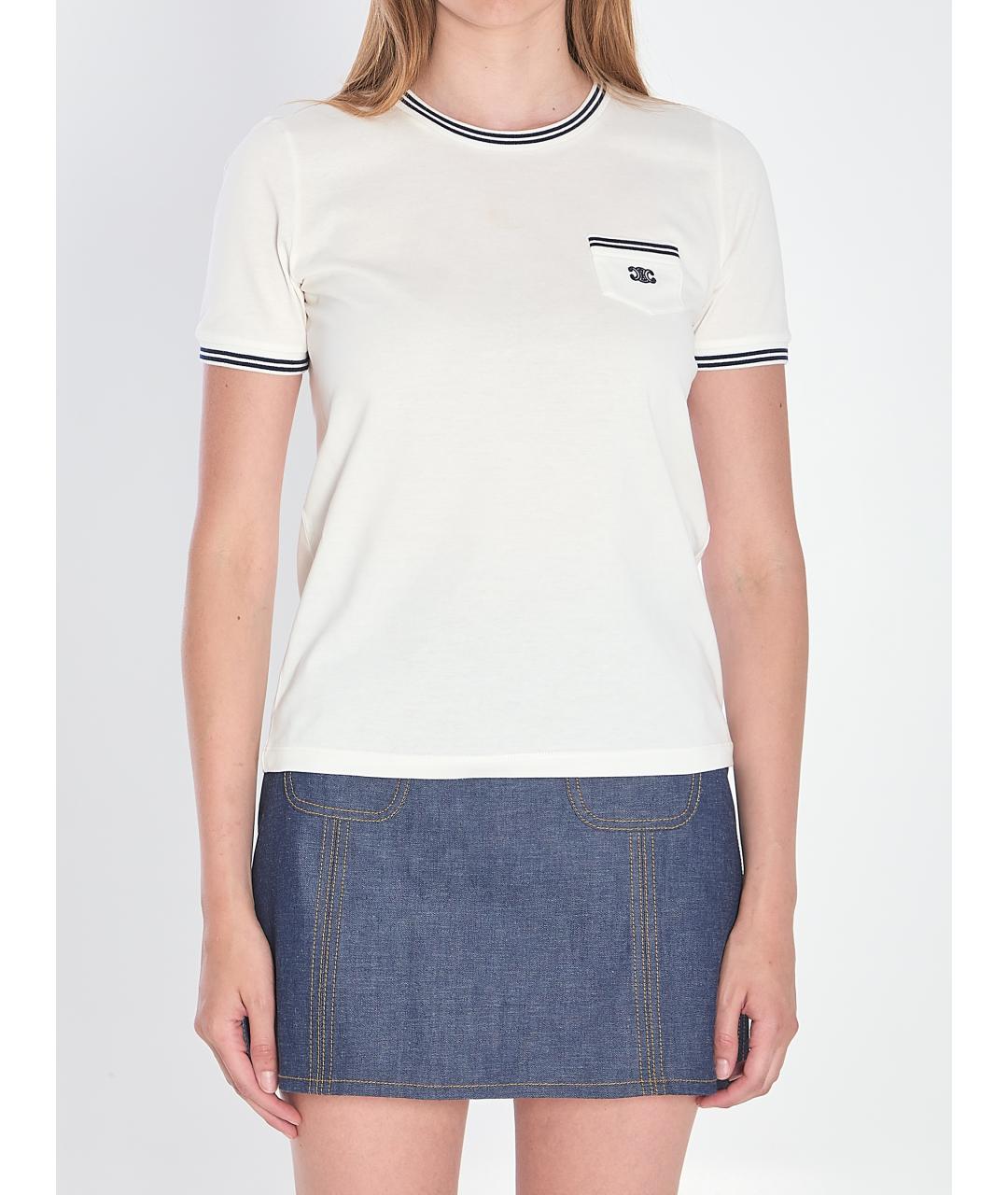 CELINE Белая хлопковая футболка, фото 2