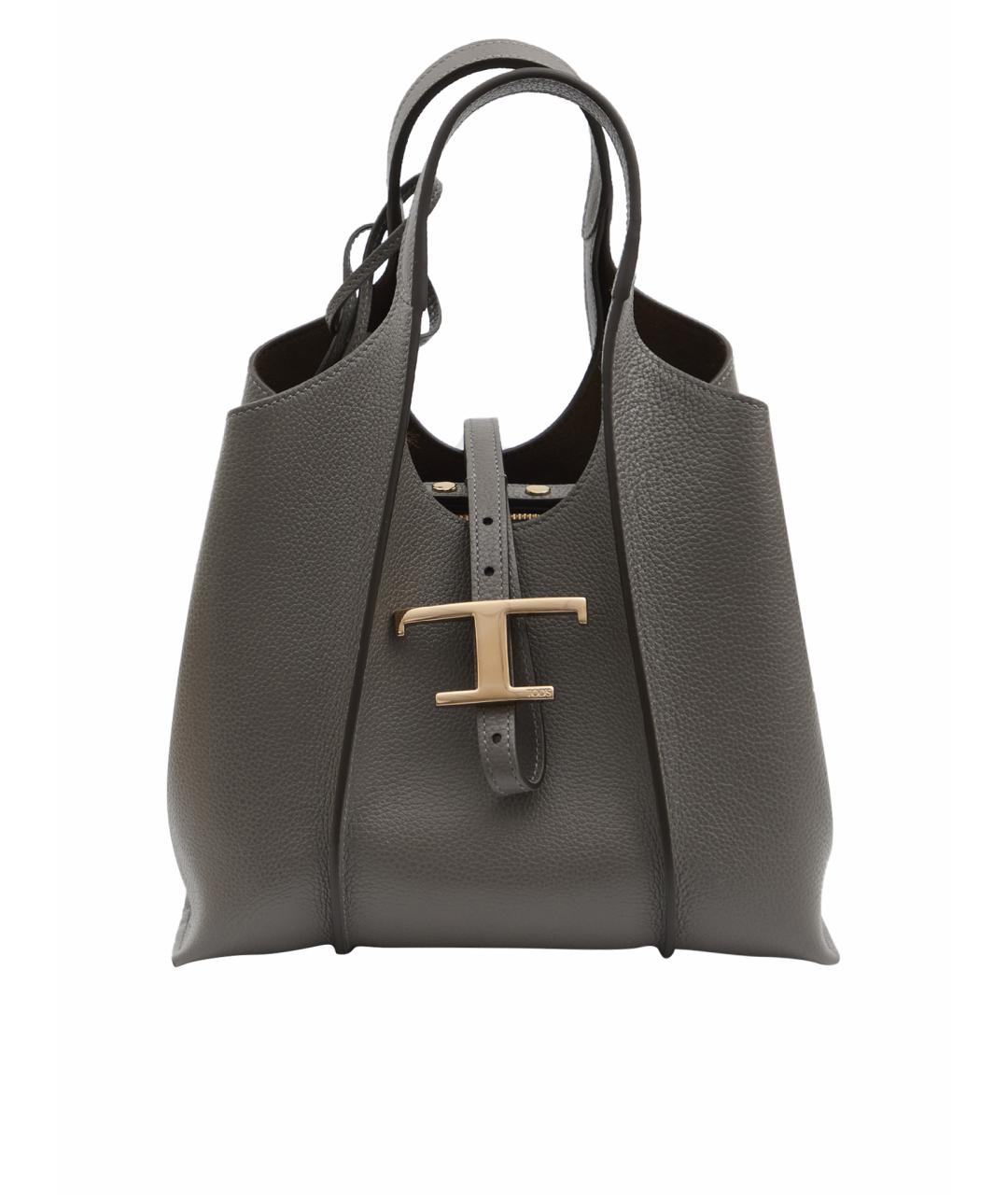 TOD'S Серая кожаная сумка тоут, фото 1