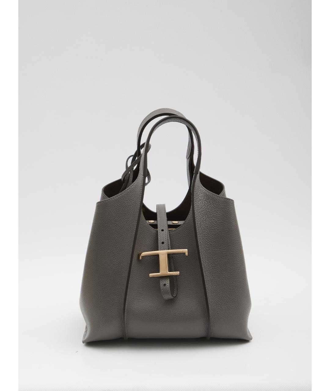TOD'S Серая кожаная сумка тоут, фото 6