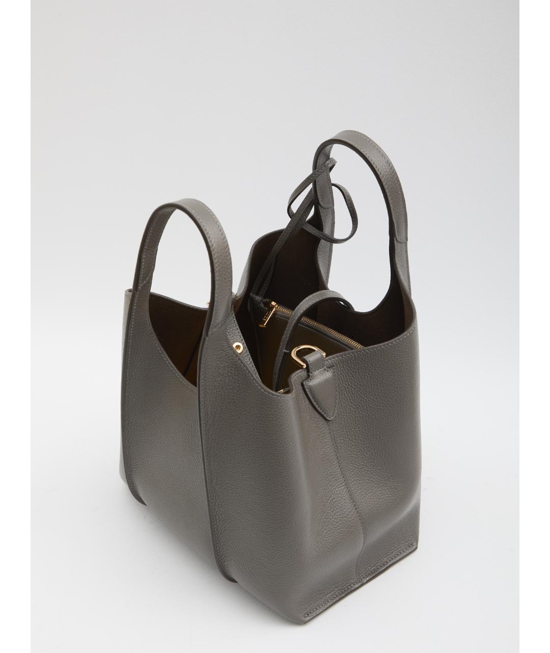 TOD'S Серая кожаная сумка тоут, фото 4
